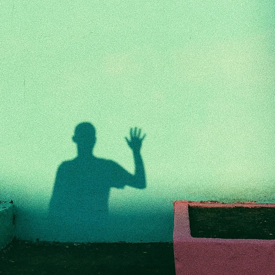 man shadow green background square